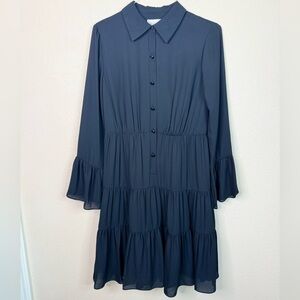 Mikael Aghal black button tiered long sleeve dress size 8